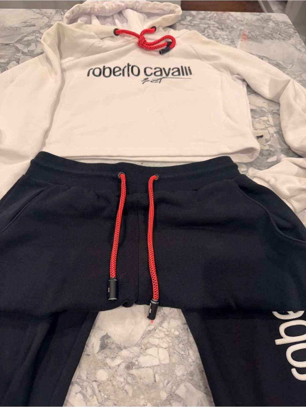 Roberto Cavalli Kids Black Joggers with Red Drawcord